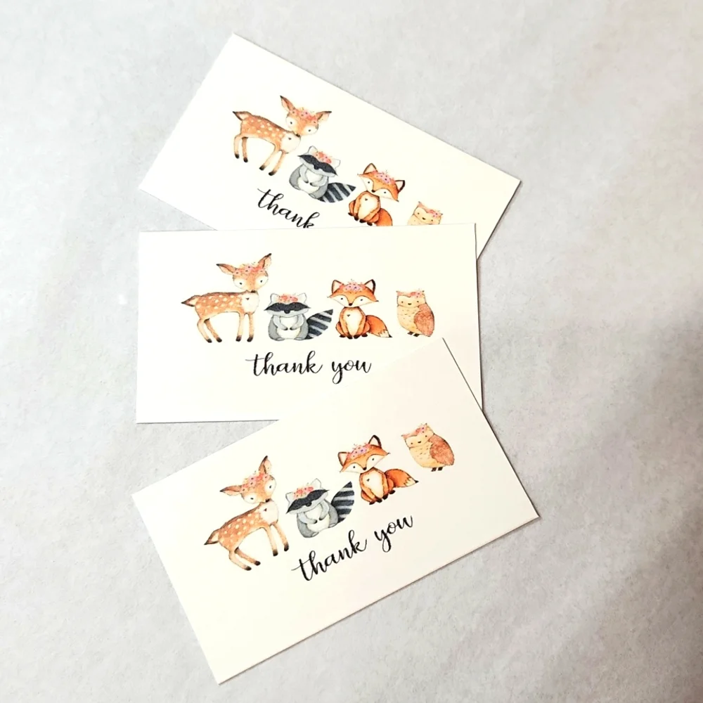 Woodland Critters Business Thank You Cards 50pk & 100 Owl Thank You Stickers